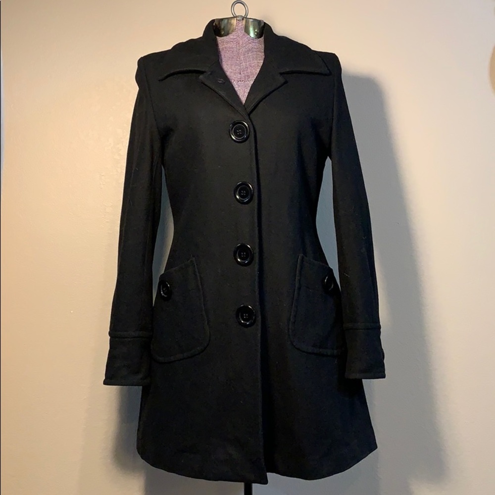 Tulle Pea Coat in Black with fun Polka Dot Lining